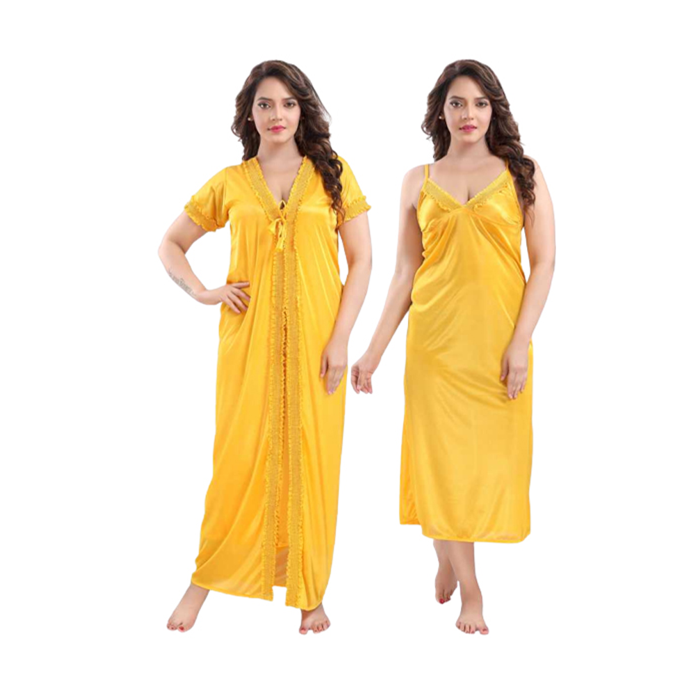 Satin 2 Part Night Wear For Women - Yellow - ND-08