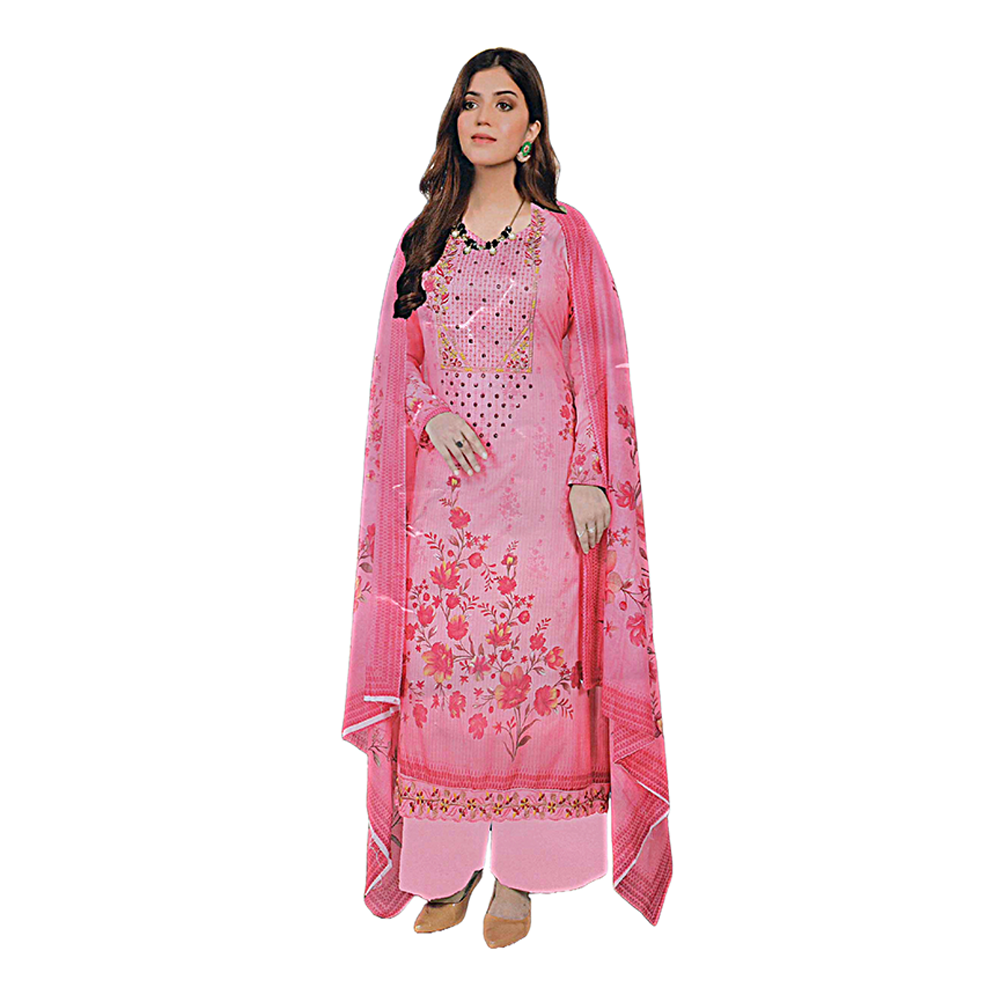Unstitched Cotton Embroidery Salwar Kameez for Women - Pink