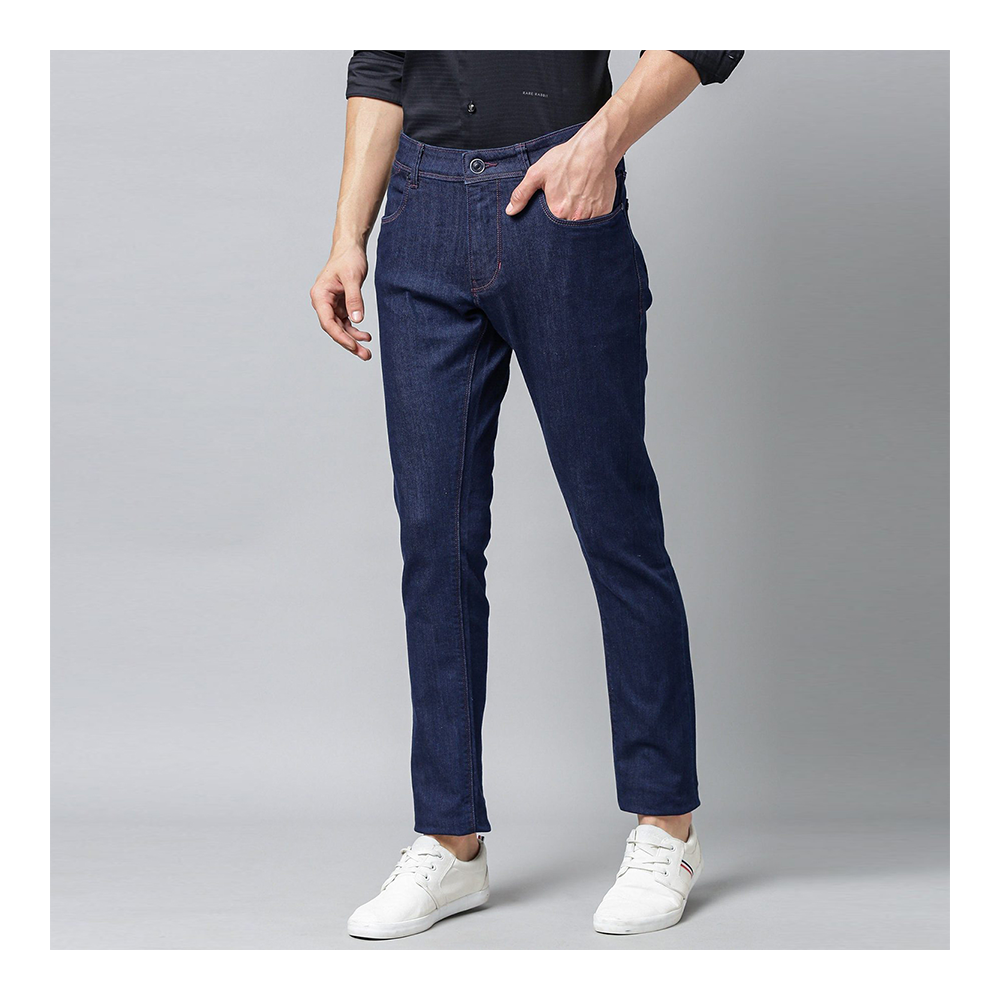 Cotton Semi Stretch Denim Jeans Pant For Men - Dark Blue - NZ-13087