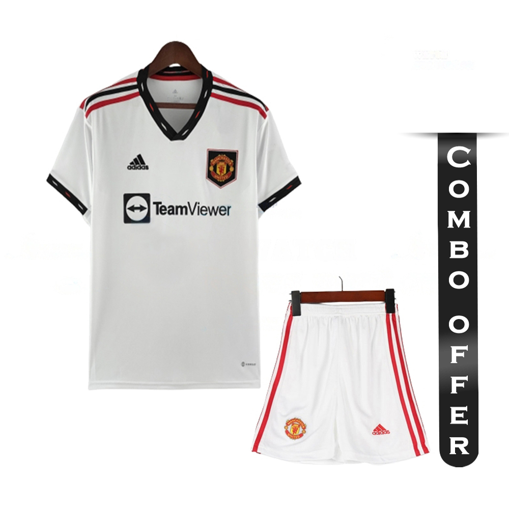Combo of Manchester United Mesh Cotton Short Sleeve Away Jersey and Short Pant - United A2