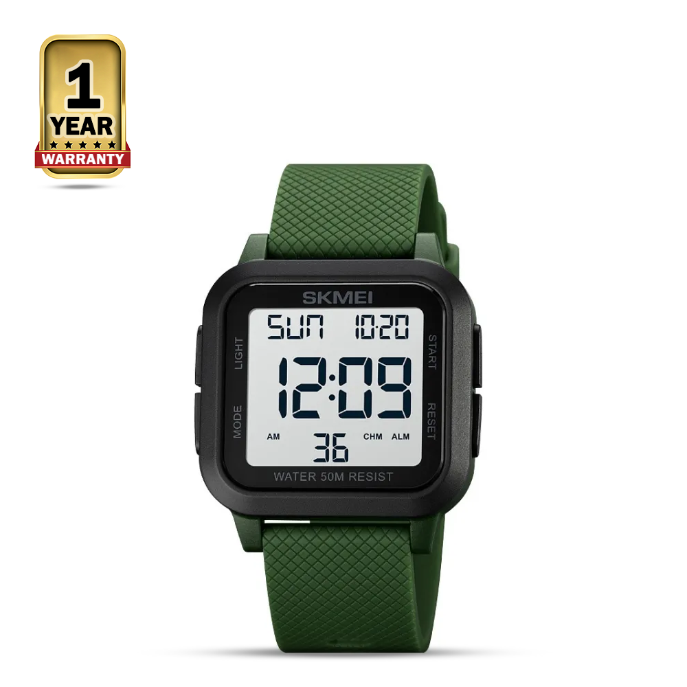 SKMEI 1894 PU Square Sports Waterproof Watch For Men - White and Green