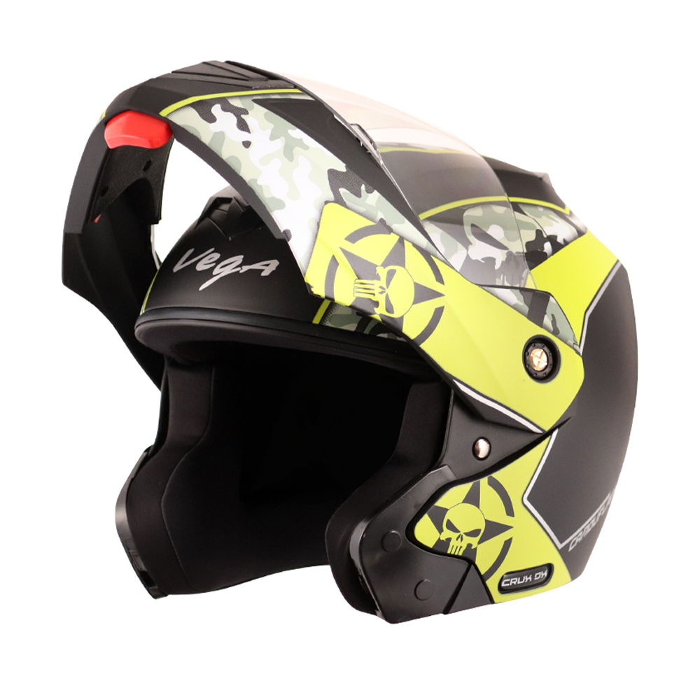 Vega Crux Dx Camouflage Helmet - Dull Black and Neon Yellow