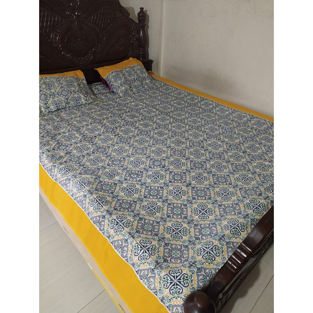 Twill Cotton King Size Double Bed Sheet - Multicolor - BA4