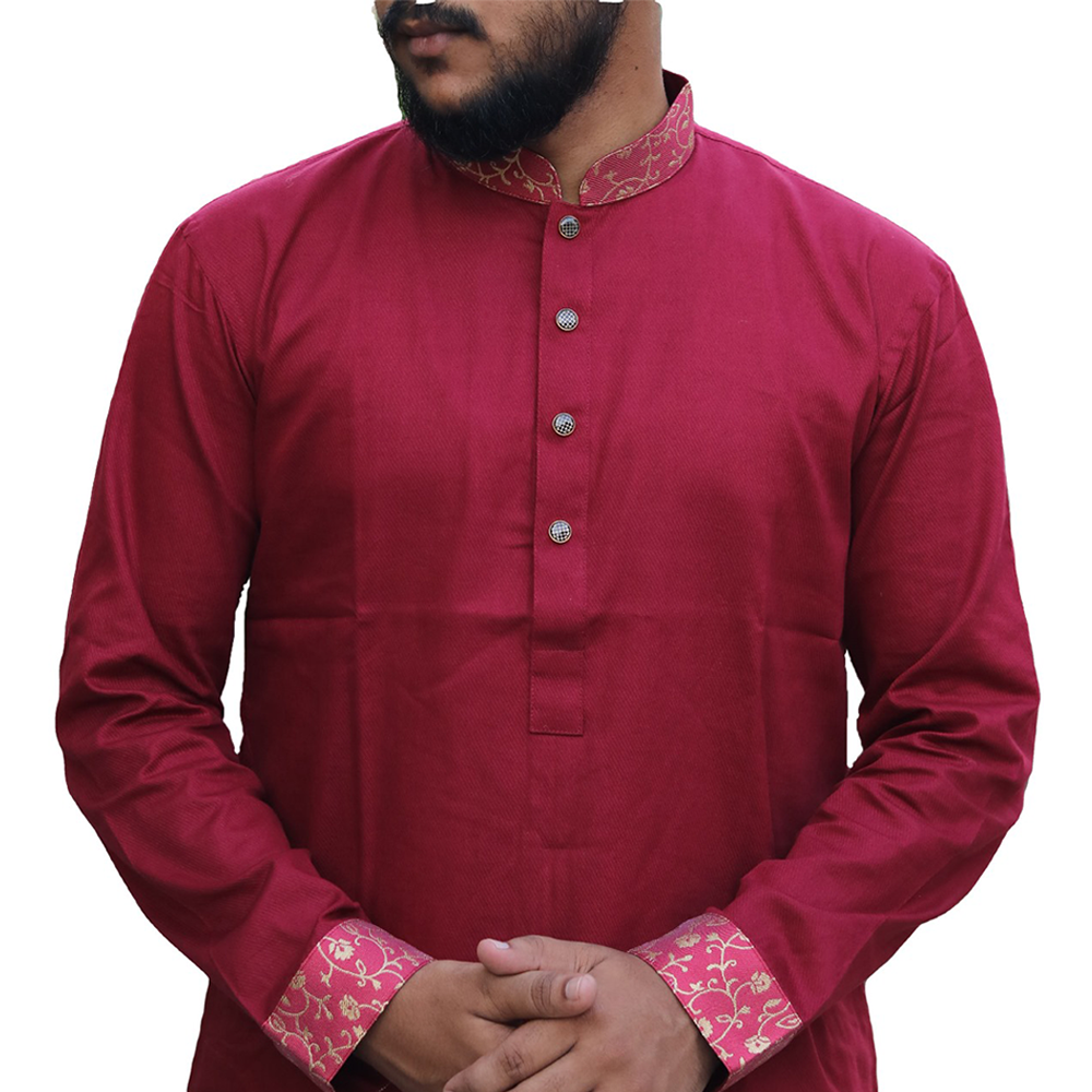 Twill Cotton Panjabi For Men - Maroon