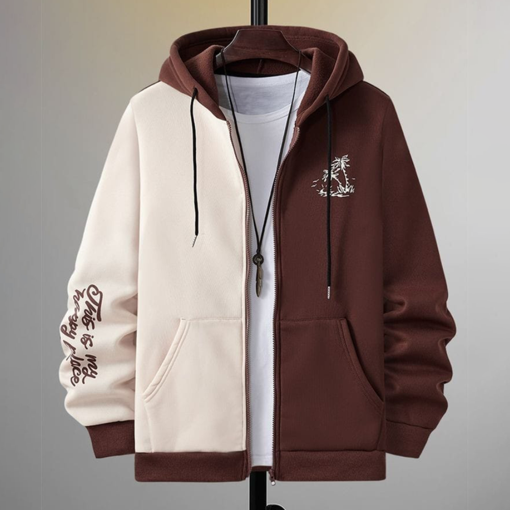 Cotton Winter Hoodie For Men - White and Coffee - 01