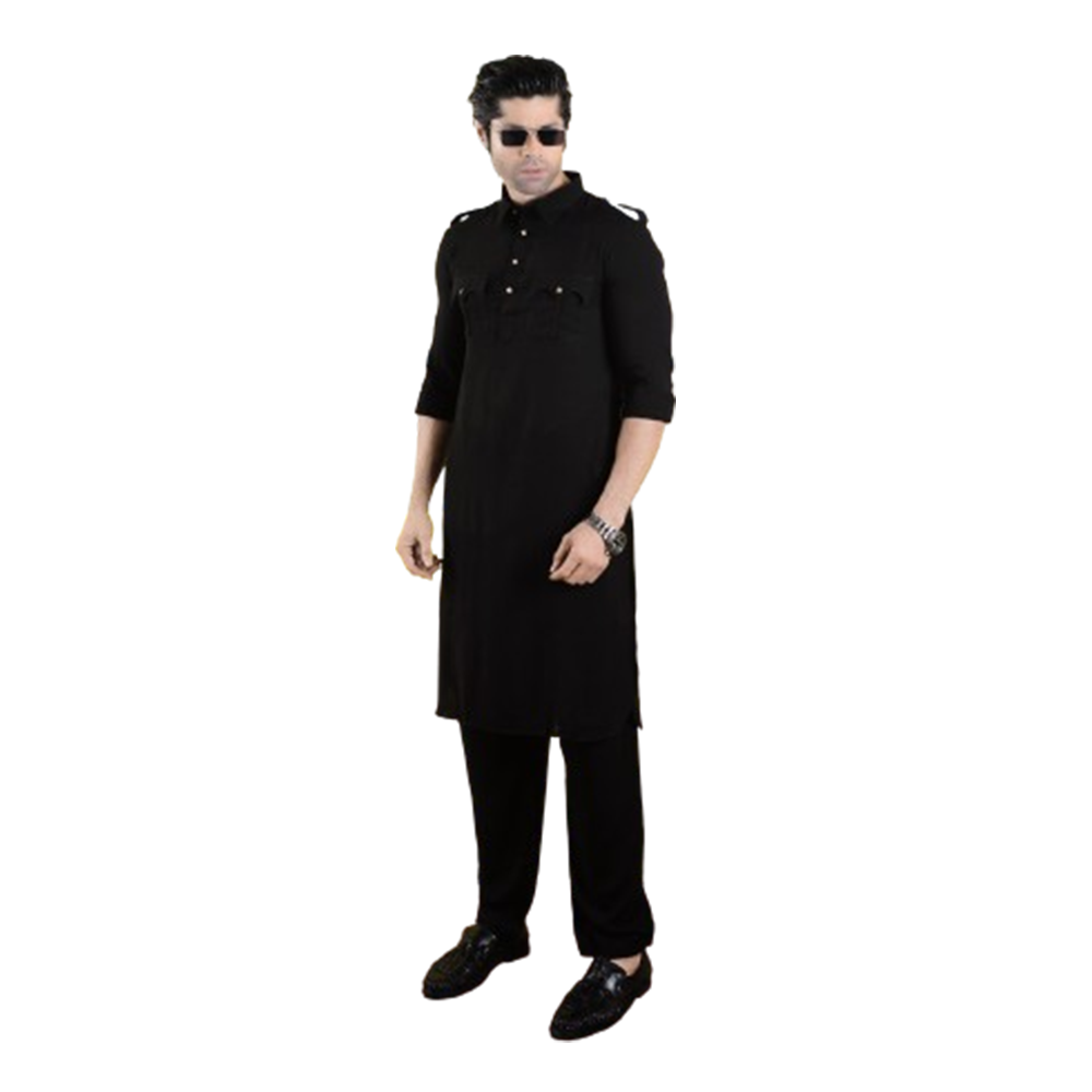 Linen Kabli Set For Men - Black