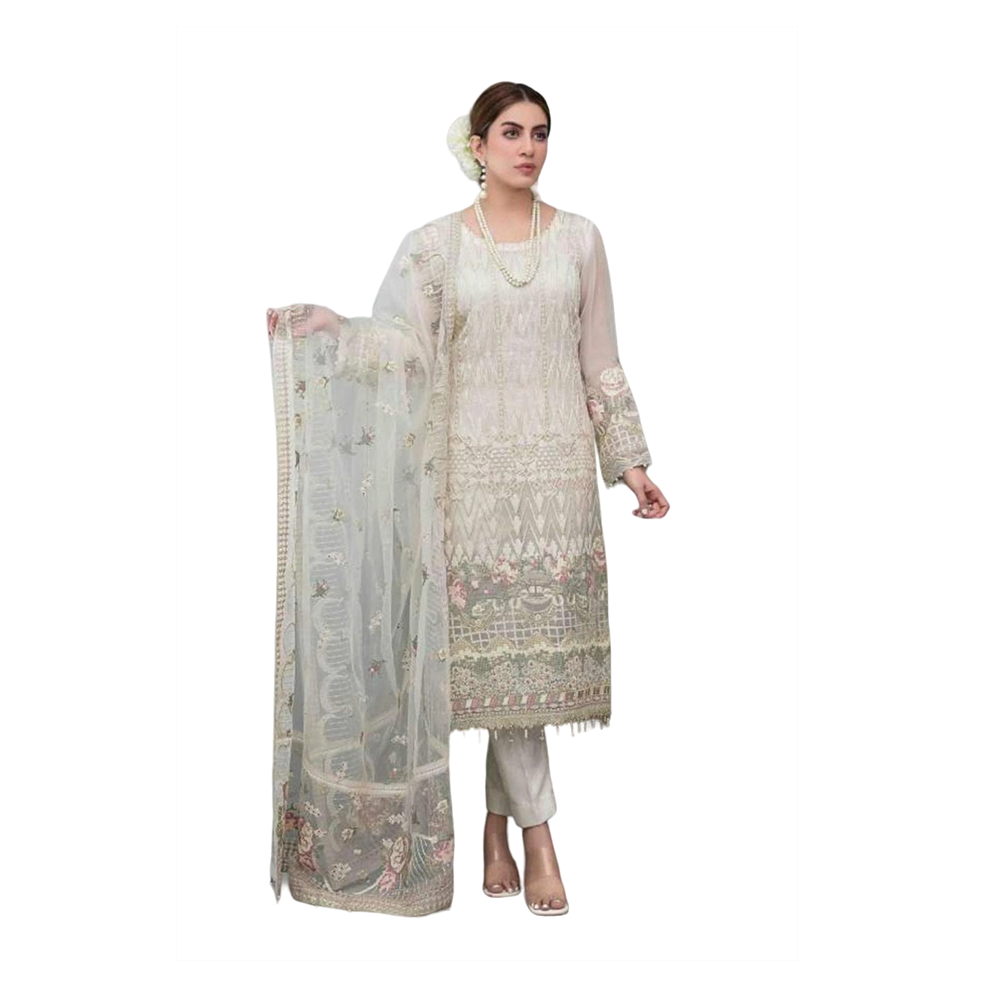 Pakistani Designed Gorgeous Party Wear - SK -309 - White