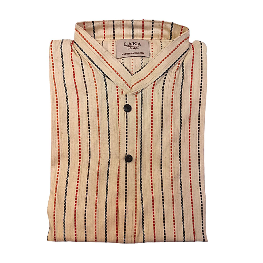 Laka Cotton Stipe Khadi Panjabi for Man - Multicolor - LS#P103 