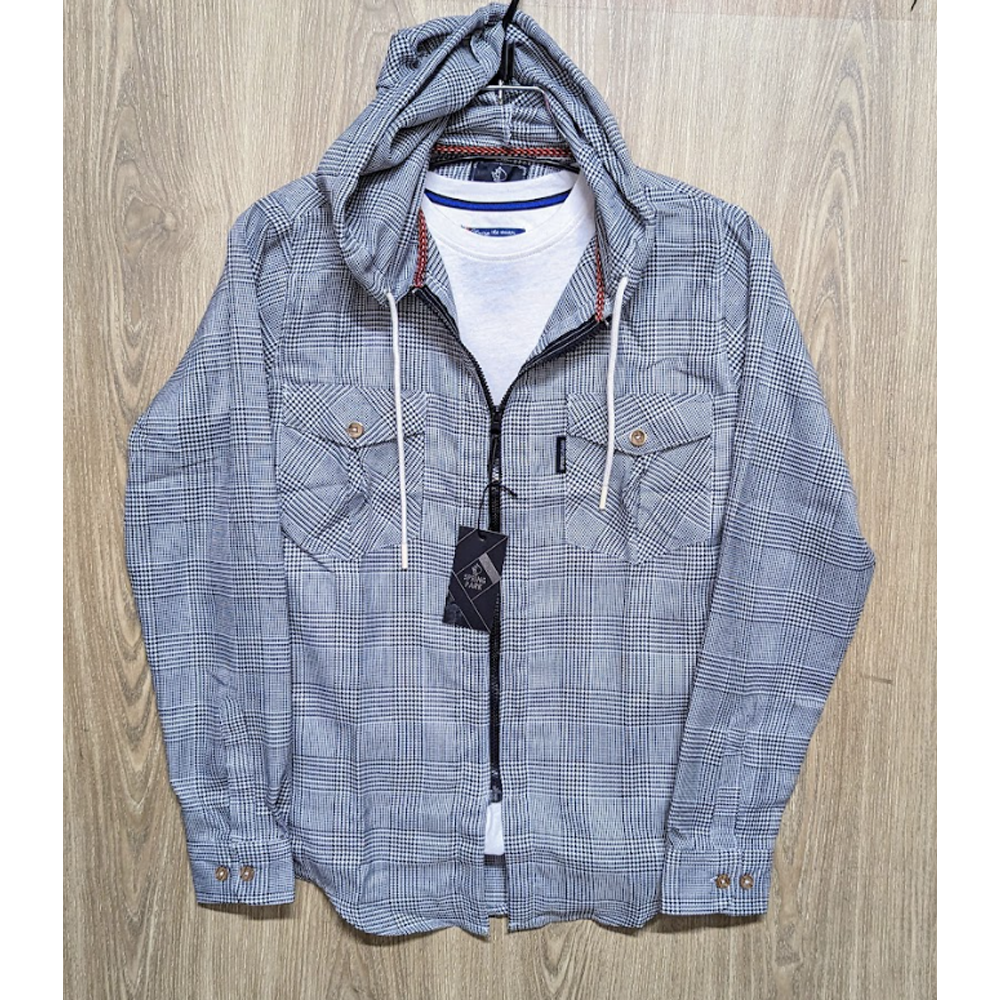 Flannel Cotton Hooded Shirt - Gray - SP0013