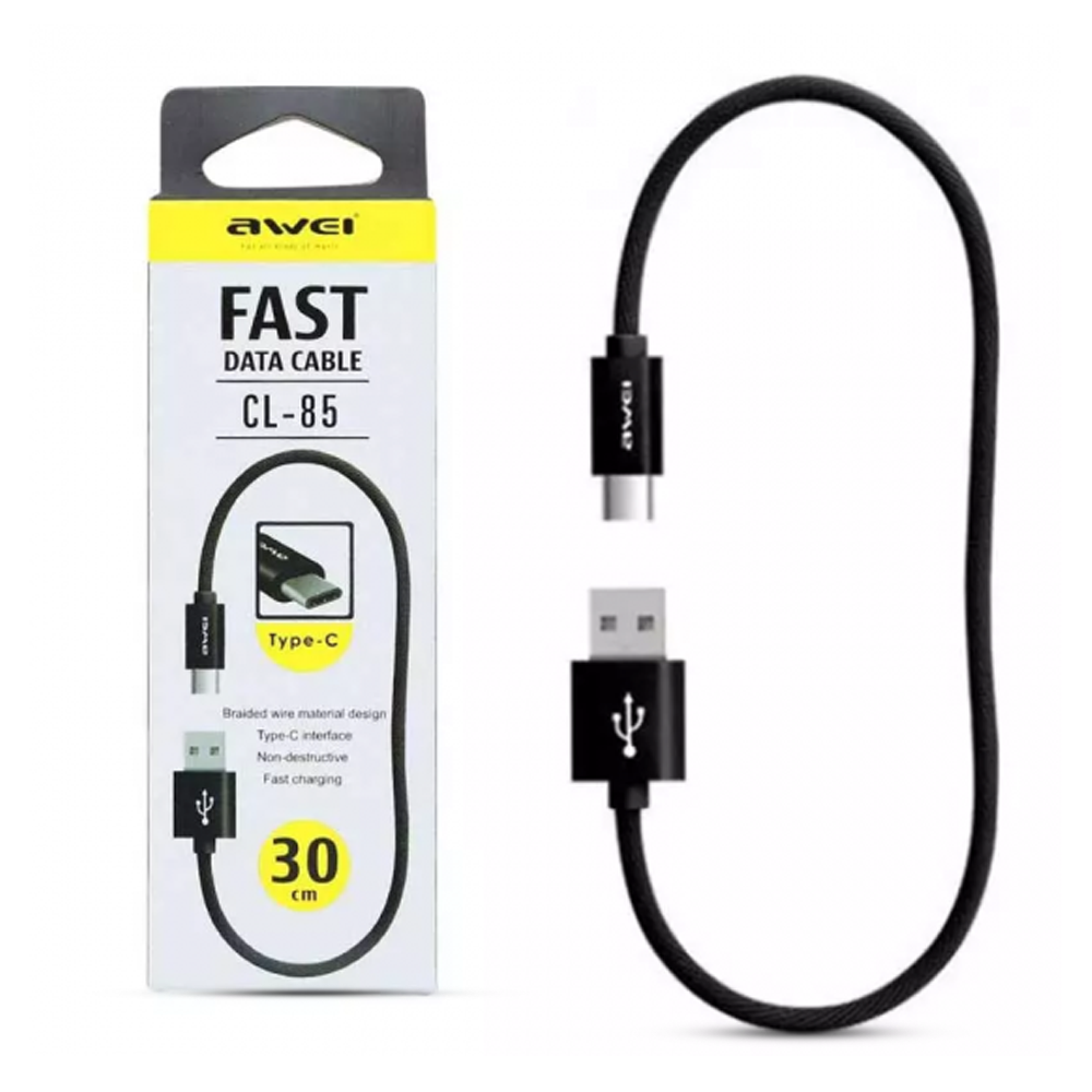 Awei CL-85 Type-C Fast Data Cable - 30cm - Black