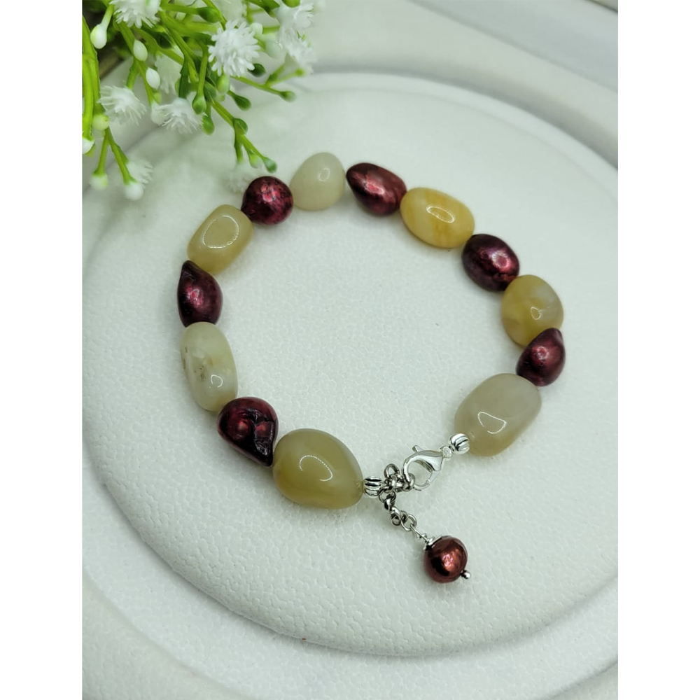 Real Pearl Jewelry with Semiprecious Gemstones Bracelet - Multicolor