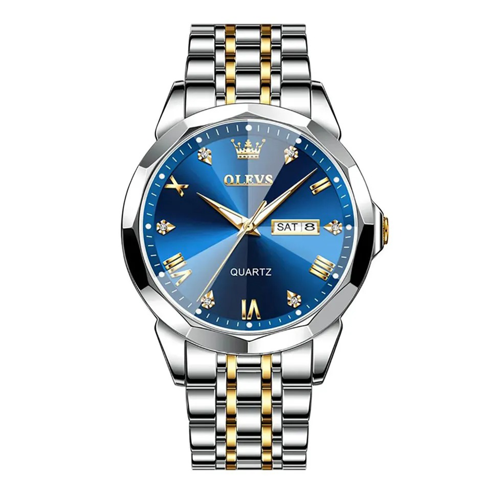 OLEVS 9931 Stainless Steel Quartz Watch For Men - Blue And Silver - Trendy_Taj_6_9931