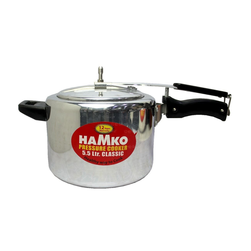 Hamko Stainless Steel Classic Straight Shape Pressure Cooker - 5.5 Liter - Silver 