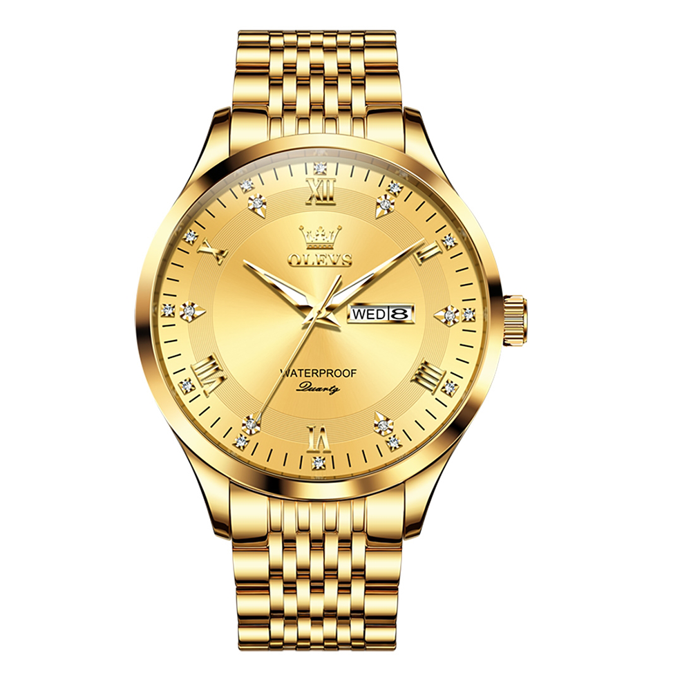 Olevs 2923 Wrist Analog Watch for Men - Golden