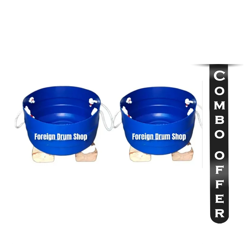 Combo of 2 Pcs Foreign Cut Drum for Planting Tree - Blue - 28 Liters