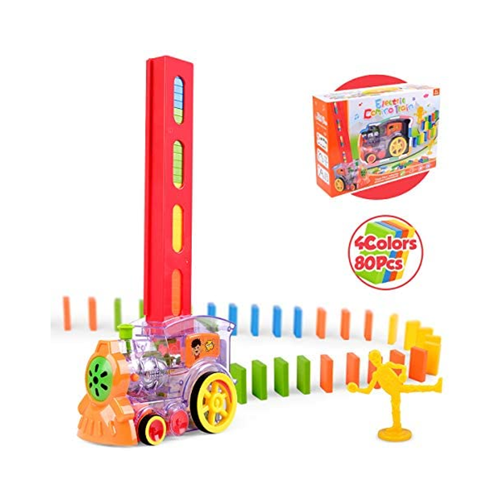 Domino Train Toy Set Rally Electric Train Model With 80 Pcs Colorful Domino Building Blocks Car