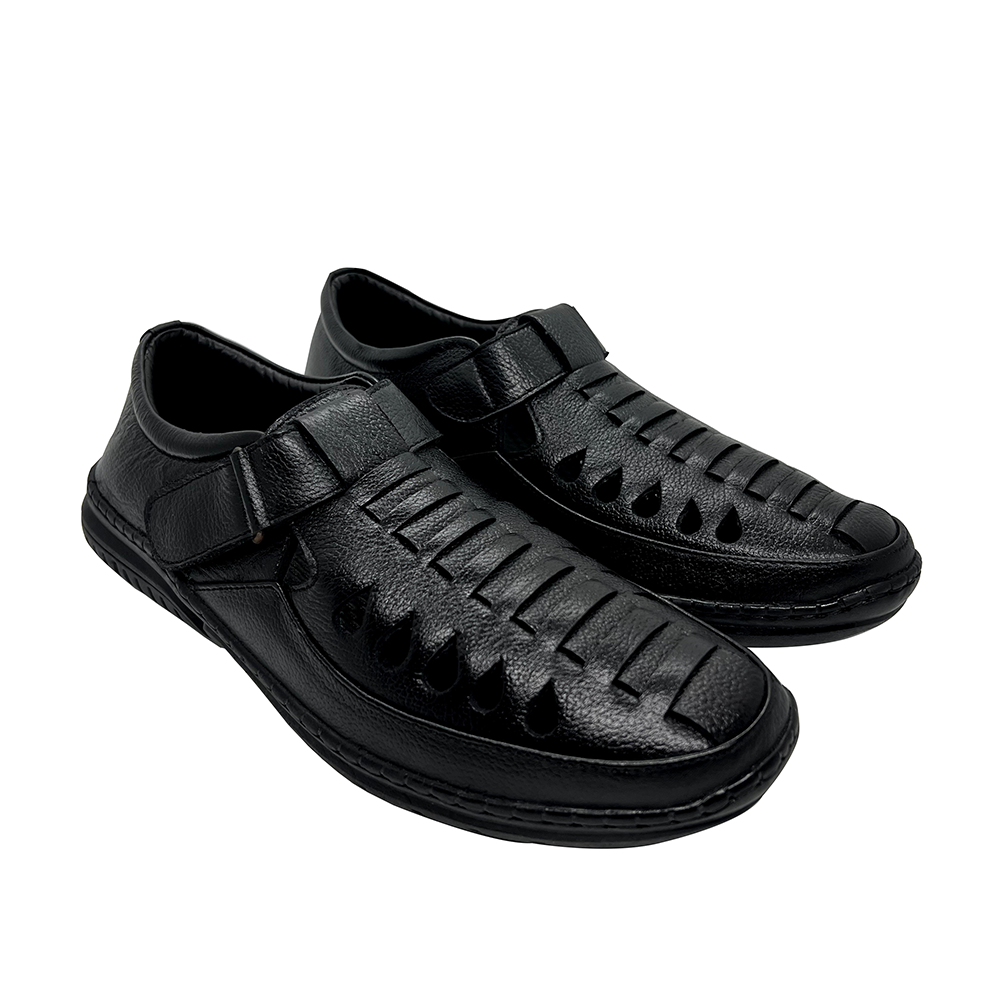 Black and White Leather Cycle Shoe For Men - 31020334 - Black