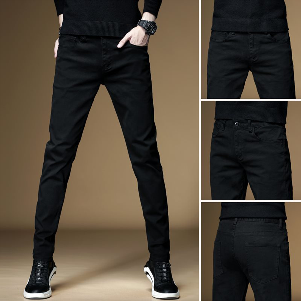 Cotton Semi Stretched Chinos Gabardine Pant For Men - Black - PGS005