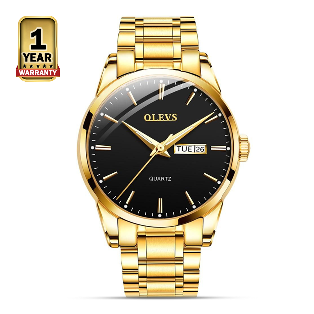 OLEVS 6898 Stainless Steel Analog Wrist Watch For Men - Gold And Black