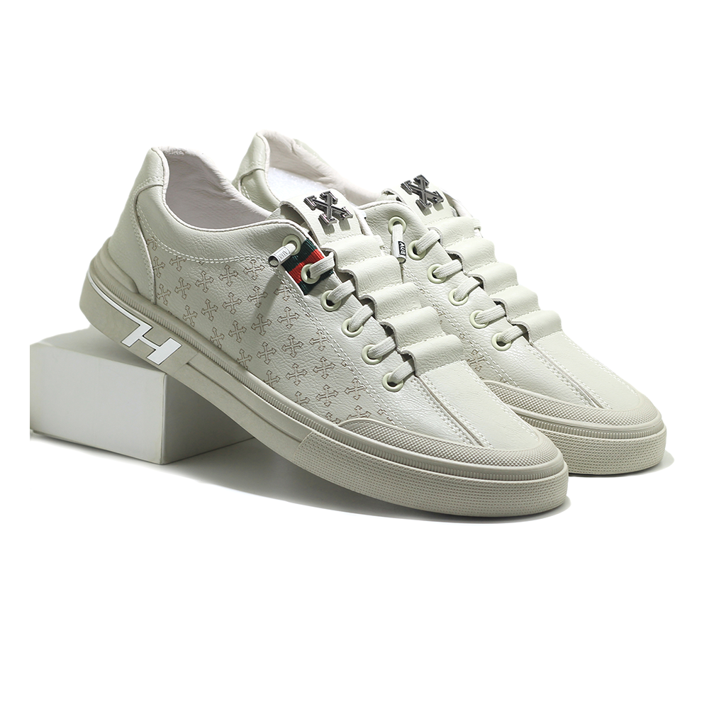 Pu Leather Sneaker Shoe For Men - Cream - MSK 280