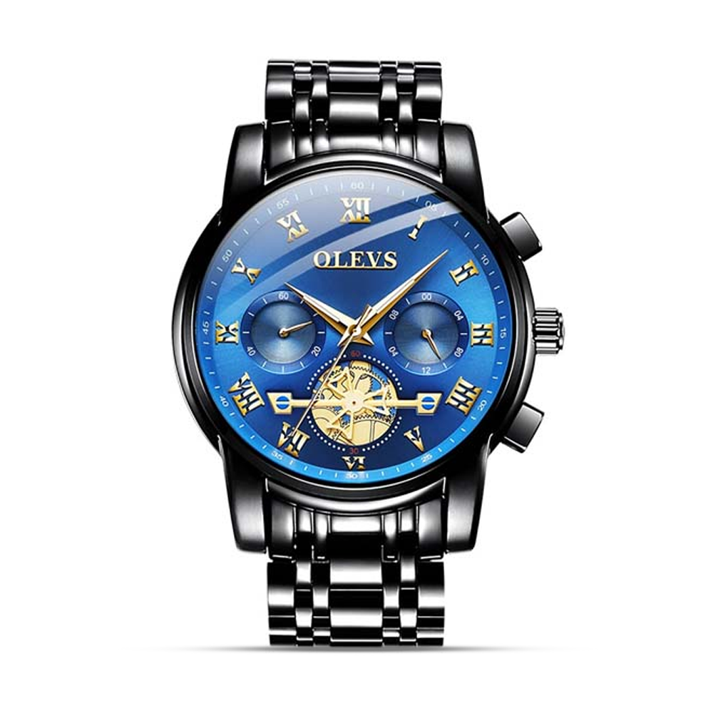 Olevs 2859 Stainless Steel Wrist Watch For Men - Black and Blue