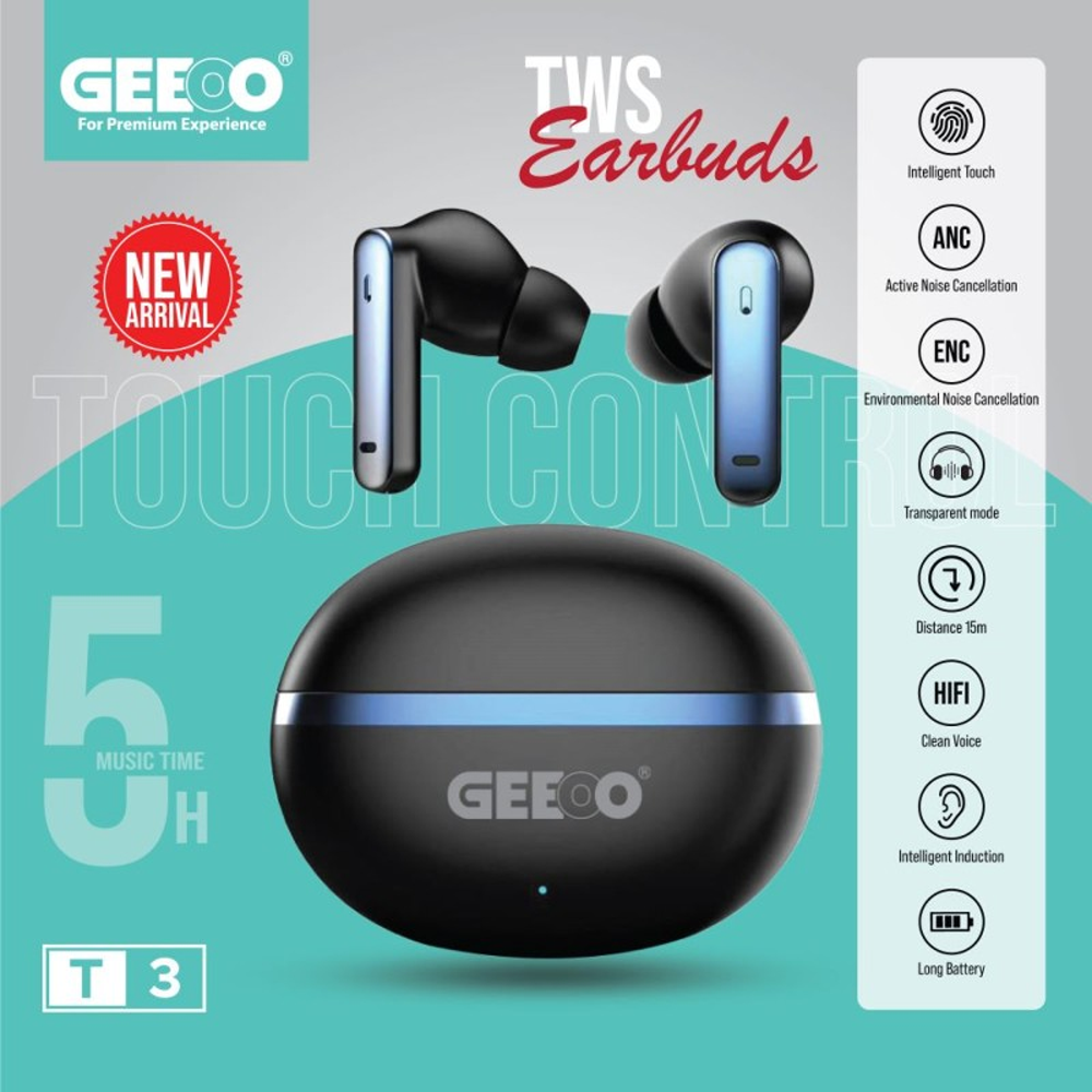 Geeoo T3 ANC ENC TWS Earbuds - Black