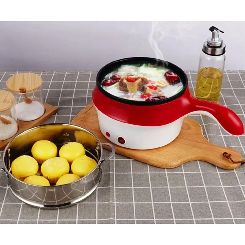 Stainless Steel Electric Multi Cooker Frying Pan - 1.5 Litre - White And Red