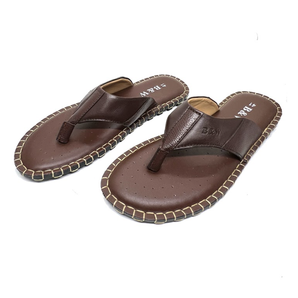 Men's Leather Flip Flops in Brown