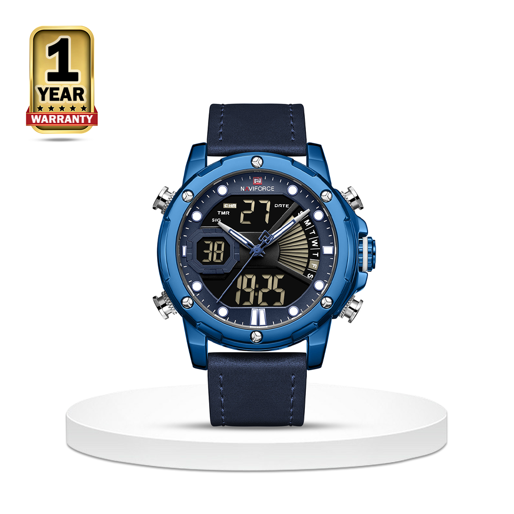 Naviforce NF9172 PU Leather Dual Time Wrist Watch For Men - Royal Blue and Navy Blue