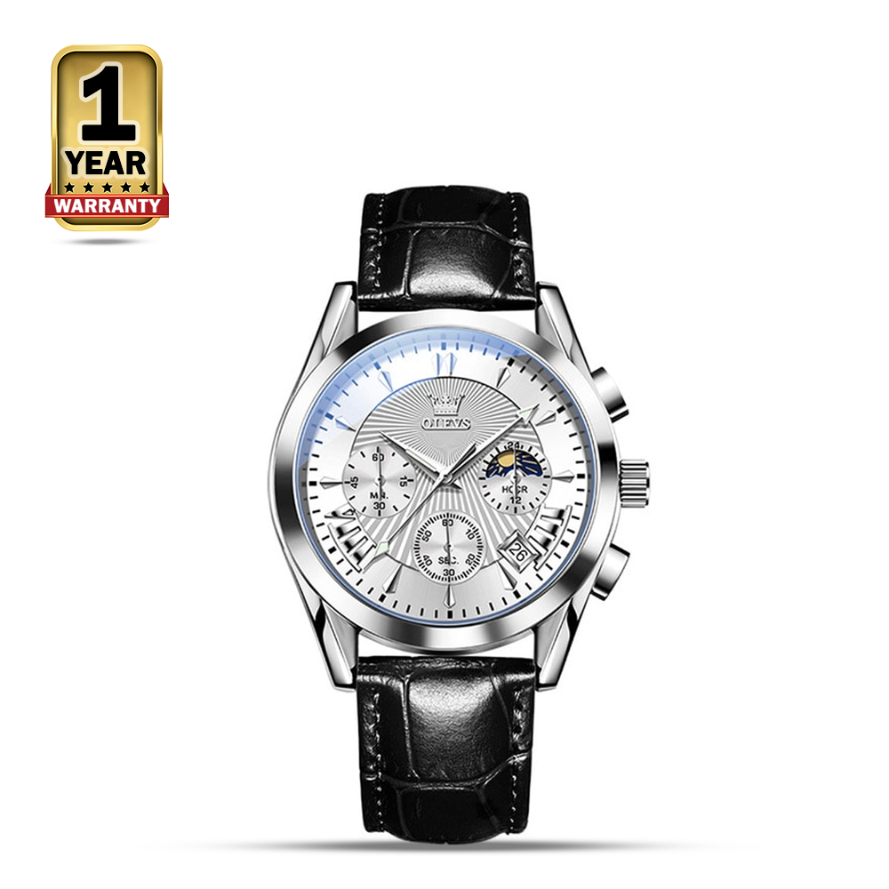 Olevs 2876 PU Leather Wrist Watch For Men - Black And White