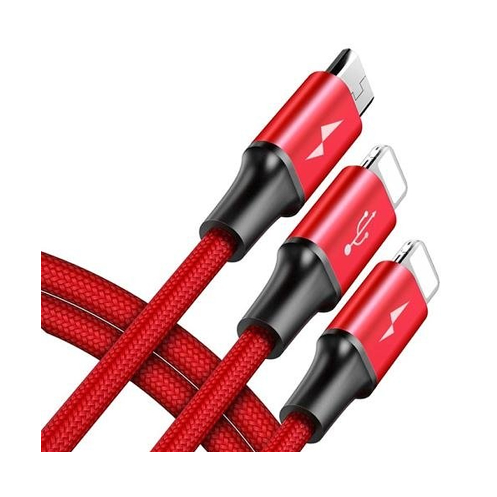 Baseus Rapid Series 3-in-1 Cable Micro+Dual Lightning 3A - 1.2M - Red