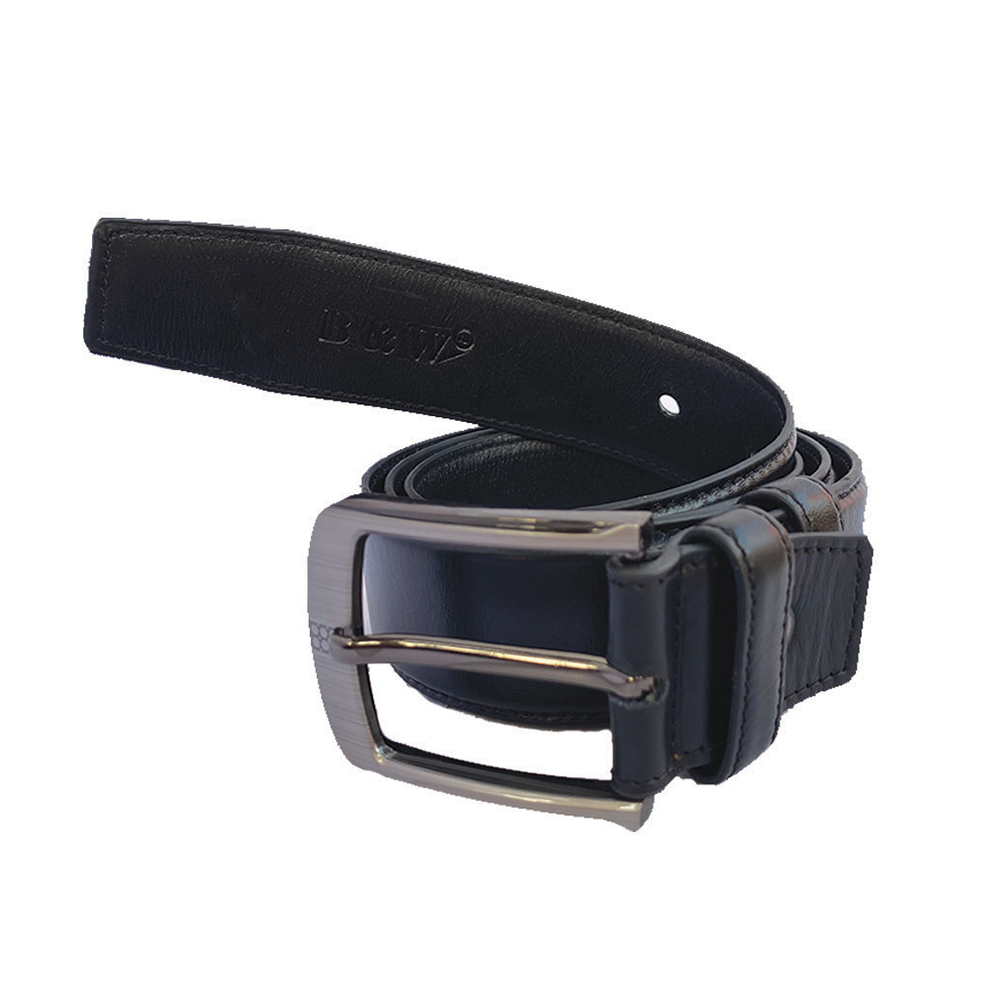 Black and White 2 inch Black Leather Single Tongue Belt for men - BW11040694 - Black