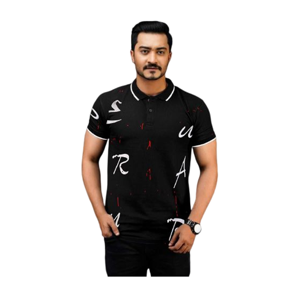 PK Cotton Half Sleeve Polo Shirt For Men - Black - PT-136