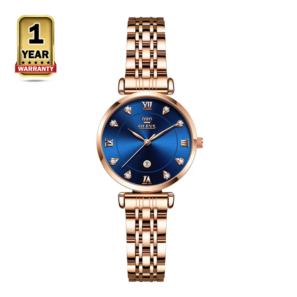 Olevs 5866 Stainless Steel Strap Wrist Watch For Women - Golden and Blue