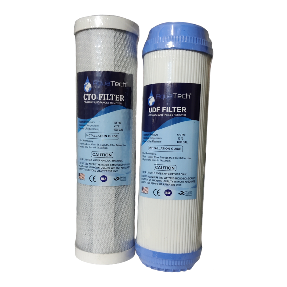 Aqua Tech Activated 10 Inch 2 In 1 UDF-CTO Carbon Cartridge Filter and Water Purification System