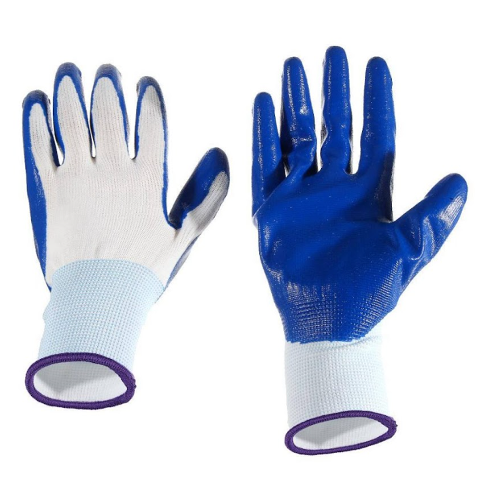 Nylon Rubber Coated Safety Hand Gloves for Industrial Household - White and Blue 