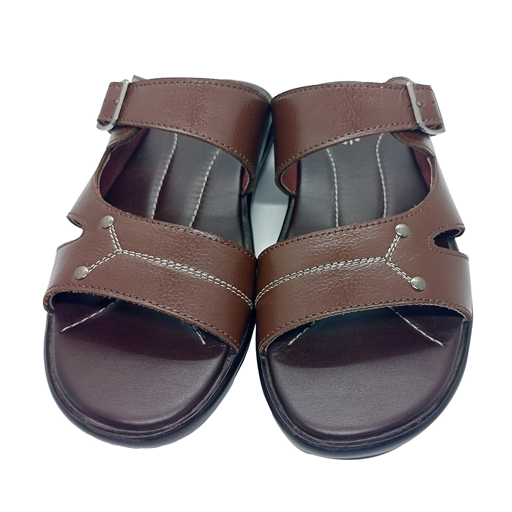 Black and White Casual Leather Sandal For Men - 31010387 - Dark Chocolate