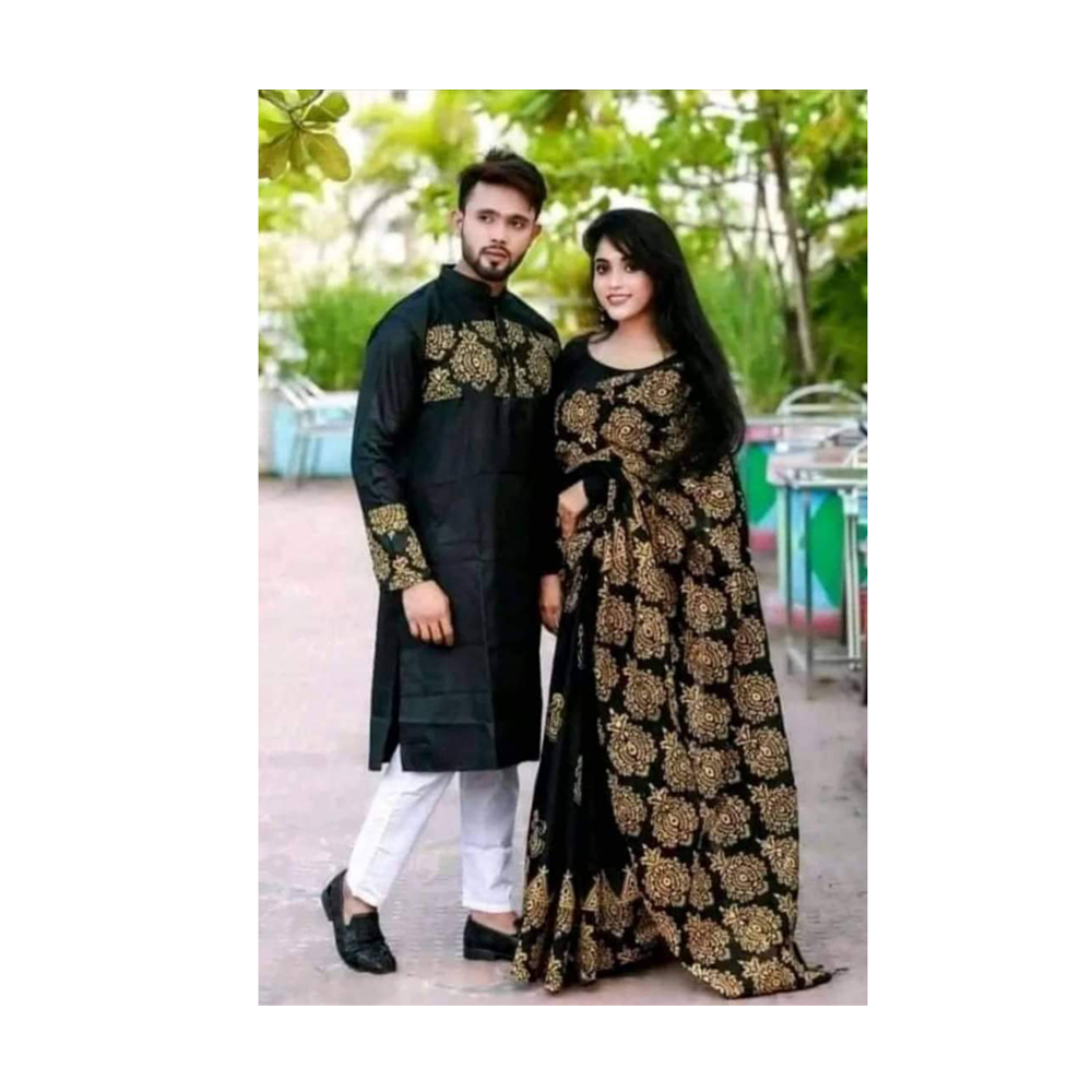 Gorgeous Half Silk Saree and Dhupian Cotton Panjabi For Couple Set - BAN008