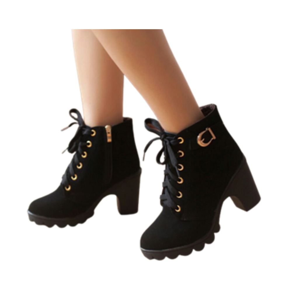 Black boots with clearance heels and laces