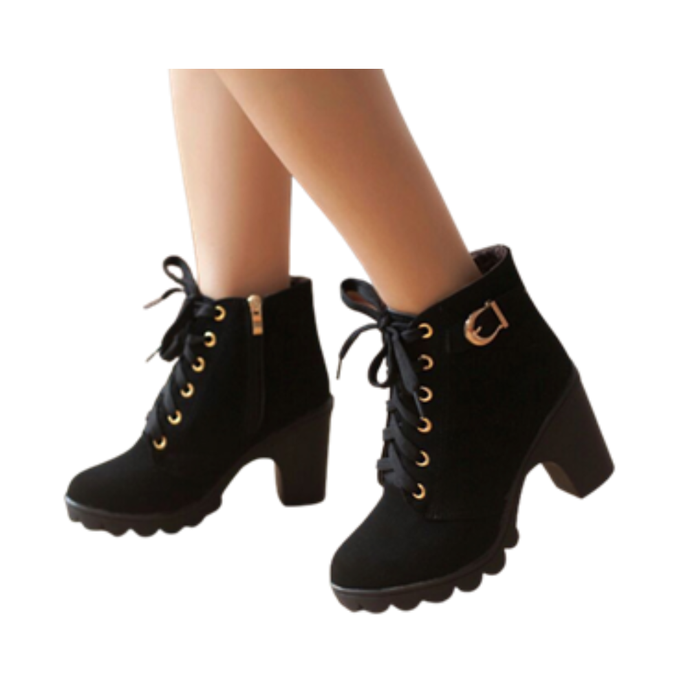 High Heel Lace Up Side Zipper Ankle Boot for Girls - Black