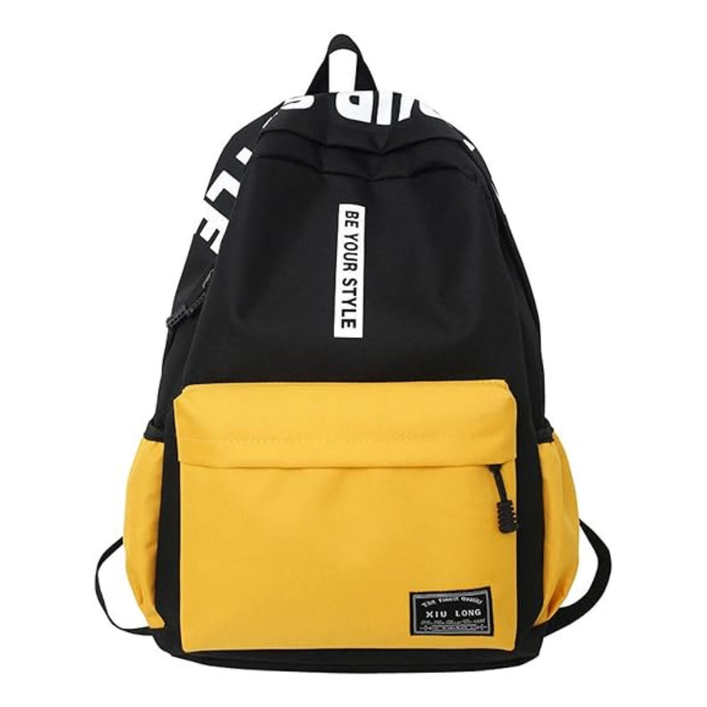 Polyester Zipper Casual Backpack - Black and Yellow