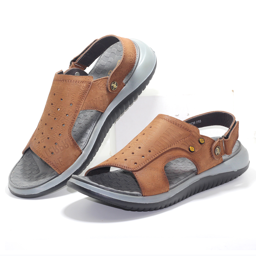 Leather Sandal Shoe For Men - Chocolate - MS 504