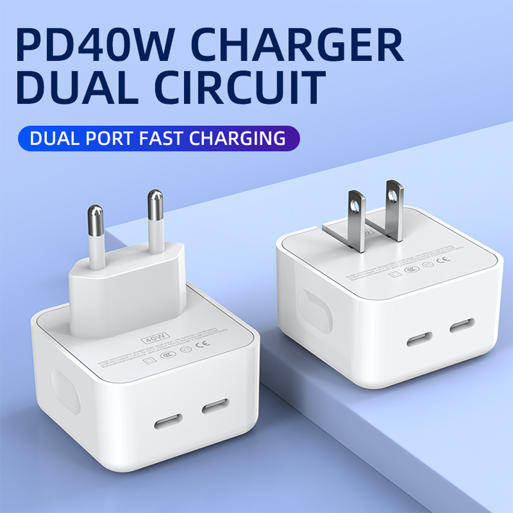 CASIFY PD40 Dual USB C PD Fast Charger Wall Charger - 40W - White