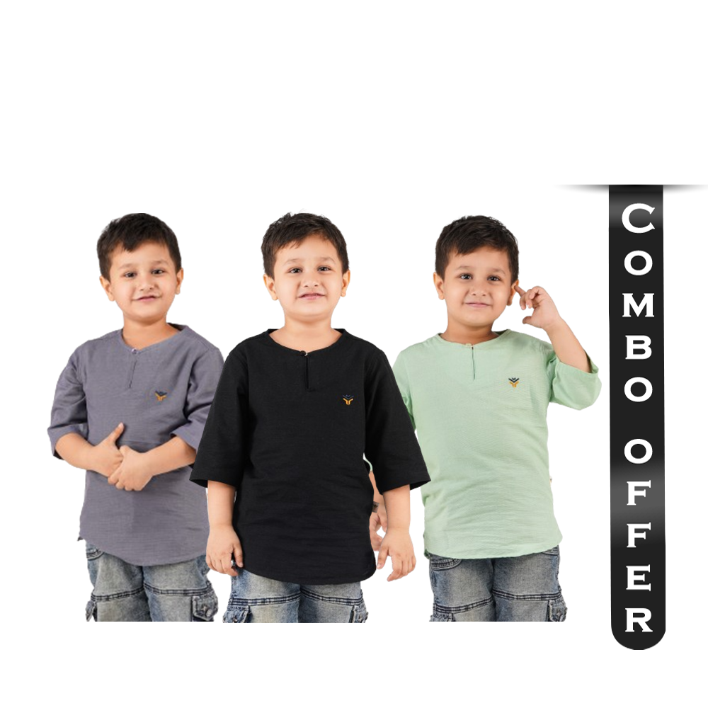 Combo of Cotton Three Quarter Sleeve Katua for Boys - Combo 1