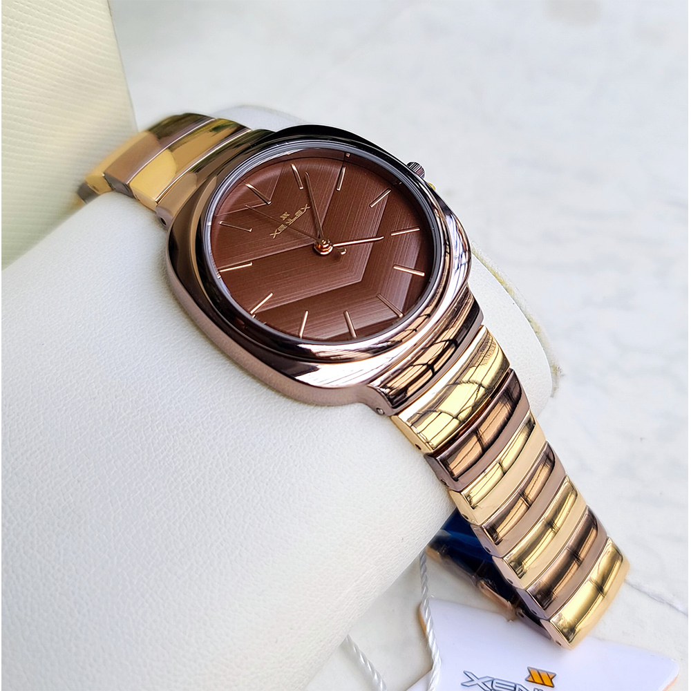 Xenlex Metal Wrist Watch for Women - Golden and Chocolate