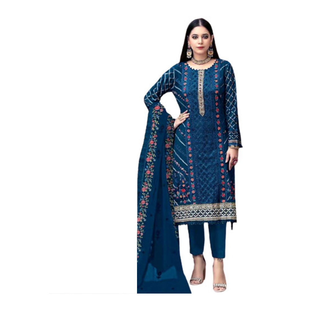 Soft Georgette Embroidery Unstitched Salwar Kameez For Women - Blue - 4G-19