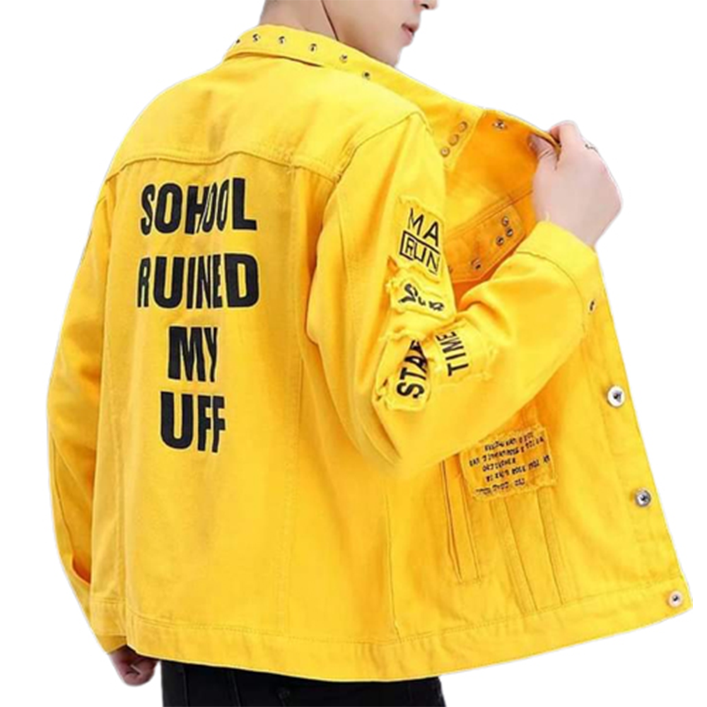 Denim Winter Jacket For Men - Yellow - DJ-04