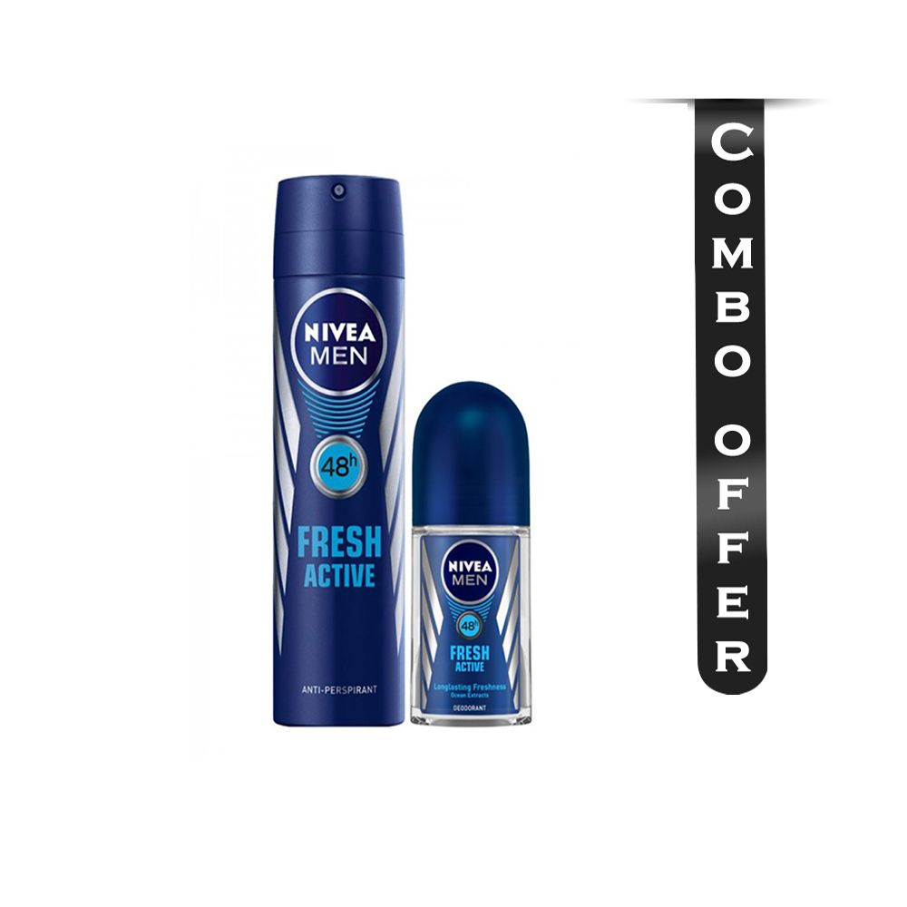 Combo Of Nivea Men Fresh Active Original Deodorant and Roll On - 150ml and 50ml 