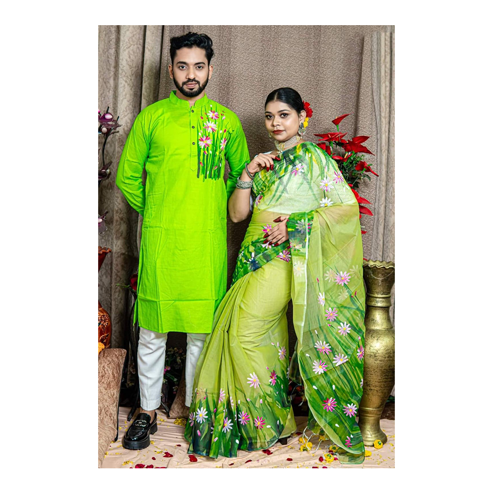 Dupiyan Cotton Hand Printed Couple Set - Green - H5
