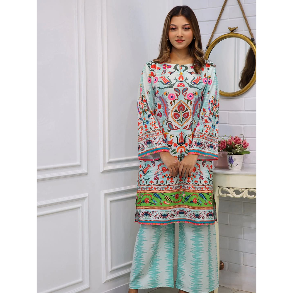 Dubai Silk Digital Printed Readymade Salwar Kameez For Women - Multicolor - 2F-09